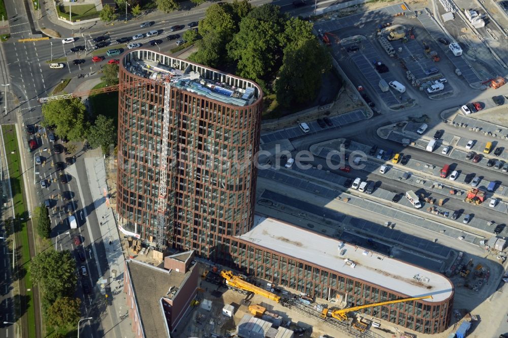 Braunschweig von oben - Baustelle zum Neubau des Hochhauses am BRAWOPARK der Volksbank in Braunschweig im Bundesland Niedersachsen