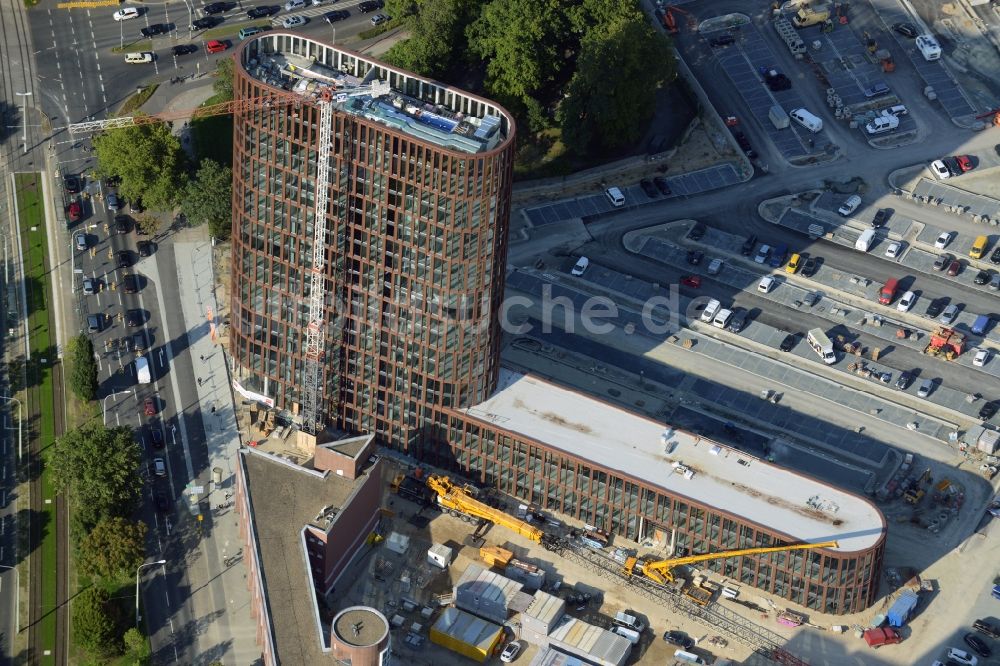 Braunschweig aus der Vogelperspektive: Baustelle zum Neubau des Hochhauses am BRAWOPARK der Volksbank in Braunschweig im Bundesland Niedersachsen