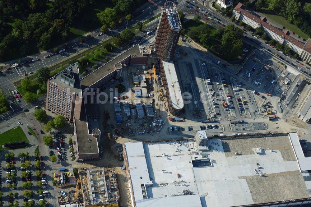 Braunschweig von oben - Baustelle zum Neubau des Hochhauses am BRAWOPARK der Volksbank in Braunschweig im Bundesland Niedersachsen