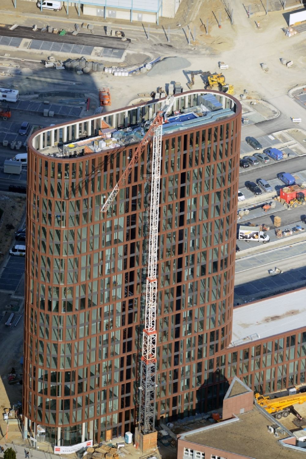 Braunschweig von oben - Baustelle zum Neubau des Hochhauses am BRAWOPARK der Volksbank in Braunschweig im Bundesland Niedersachsen