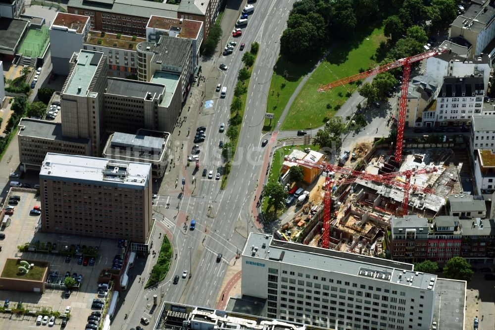 Luftaufnahme Hamburg - Baustelle zum Neubau der Hotelanlage Adenauerallee Ecke Lindenstraße im Ortsteil Borgfelde in Hamburg, Deutschland