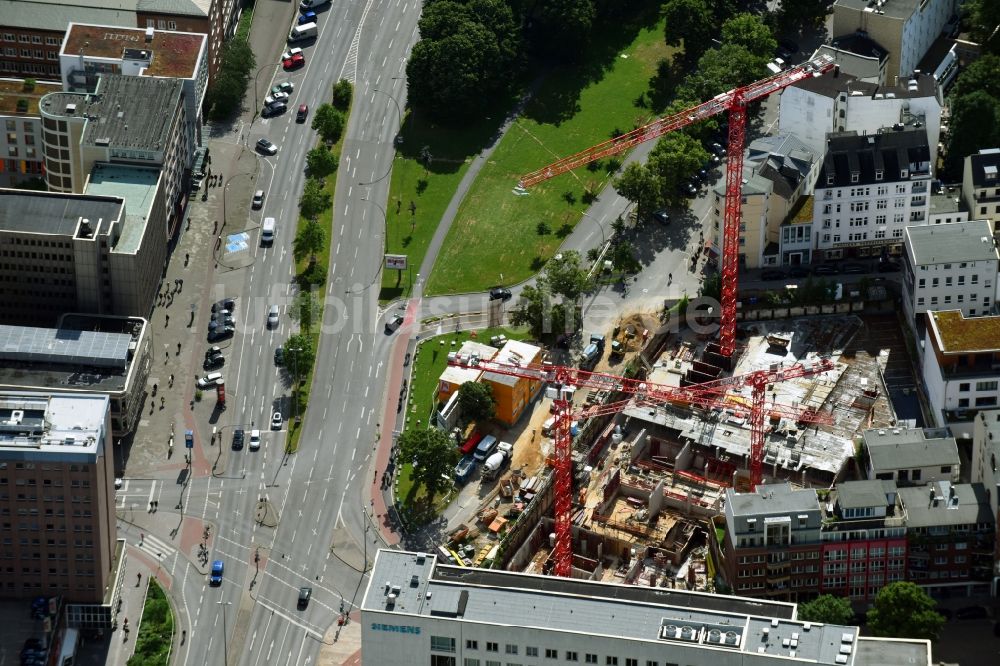 Hamburg von oben - Baustelle zum Neubau der Hotelanlage Adenauerallee Ecke Lindenstraße im Ortsteil Borgfelde in Hamburg, Deutschland