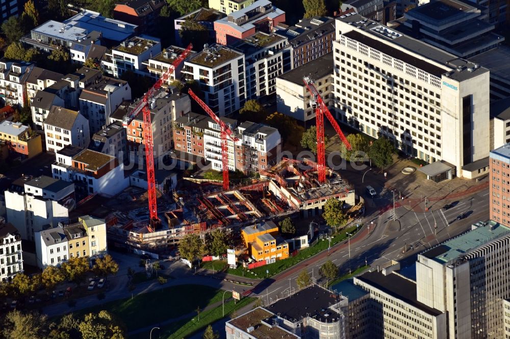 Hamburg von oben - Baustelle zum Neubau der Hotelanlage Adenauerallee Ecke Lindenstraße im Ortsteil St. Georg in Hamburg, Deutschland