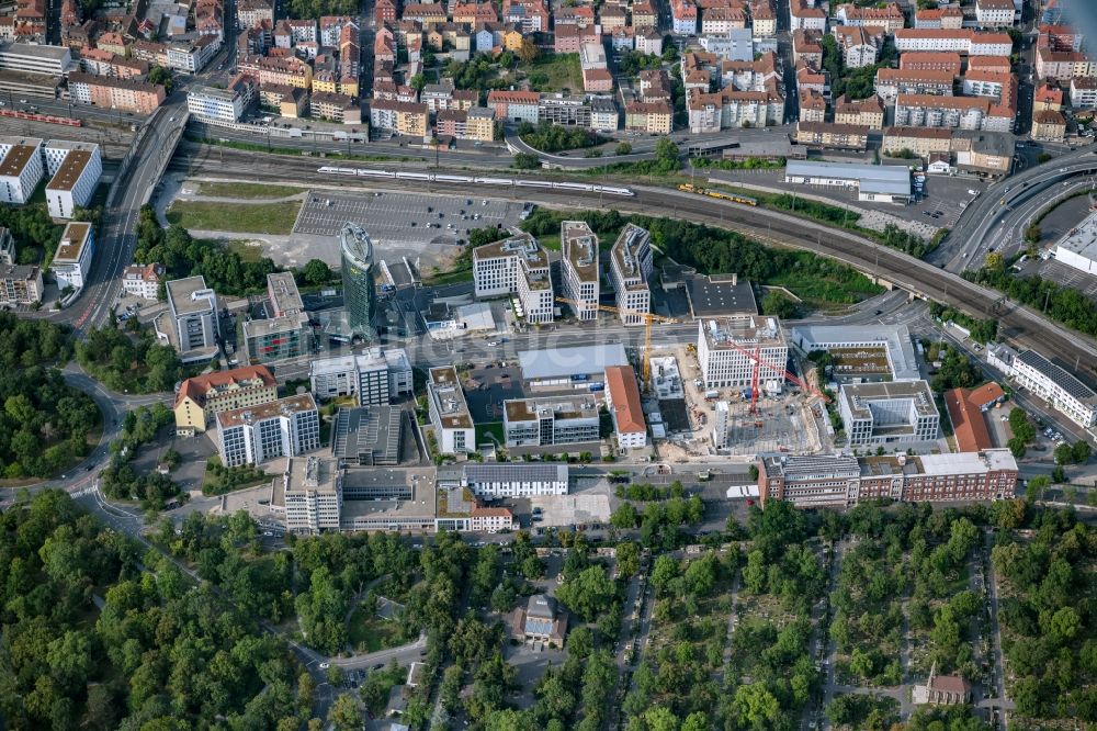 Luftaufnahme Würzburg - Baustelle zum Neubau der Hotelanlage und eines Callcenters des Projekts Campus Mitte an der Schweinfurter Straße im Ortsteil Altstadt in Würzburg im Bundesland Bayern, Deutschland