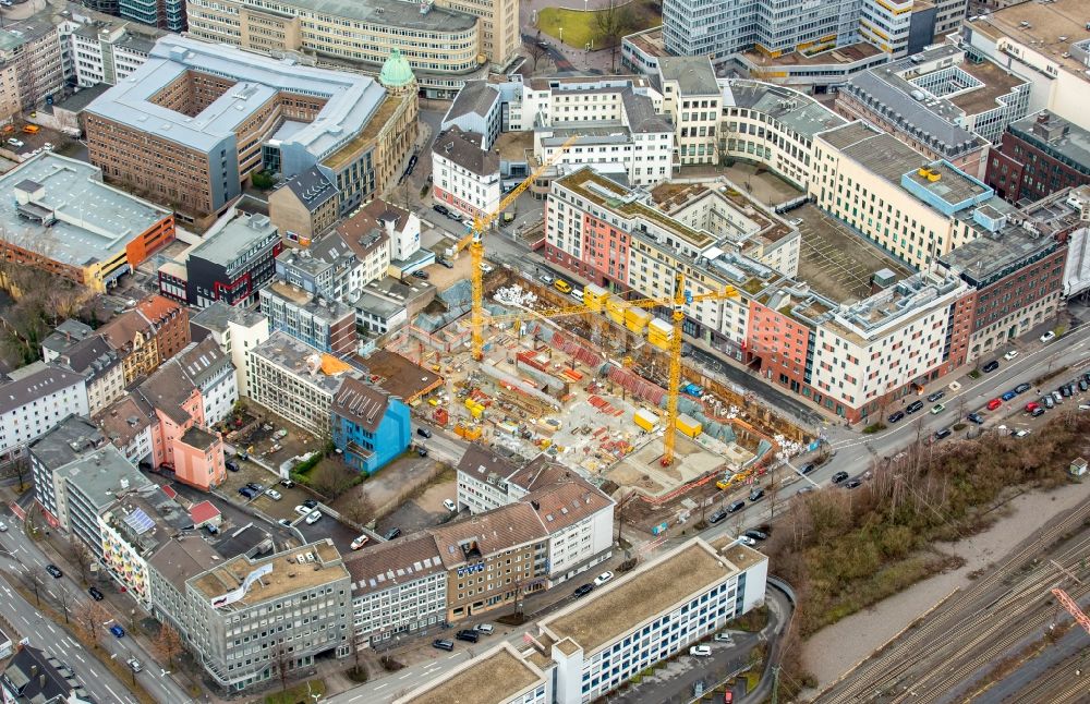 Essen von oben - Baustelle zum Neubau der Hotelanlage GHotel in Essen im Bundesland Nordrhein-Westfalen