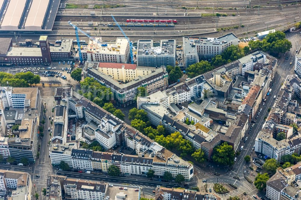 Düsseldorf aus der Vogelperspektive: Baustelle zum Neubau der Hotelanlage Hampton by Hilton in Düsseldorf im Bundesland Nordrhein-Westfalen, Deutschland