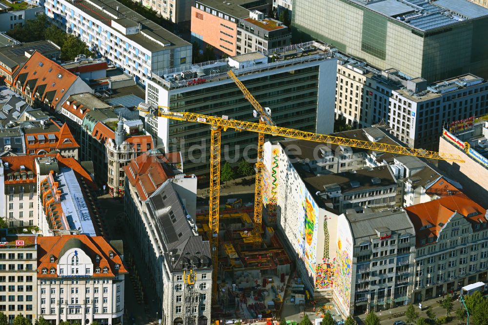 Leipzig aus der Vogelperspektive: Baustelle zum Neubau der Hotelanlage Harmelinquartier in Leipzig im Bundesland Sachsen, Deutschland