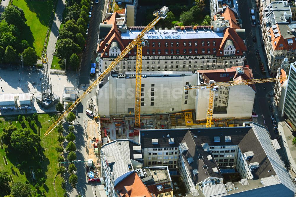 Luftbild Leipzig - Baustelle zum Neubau der Hotelanlage Harmelinquartier in Leipzig im Bundesland Sachsen, Deutschland