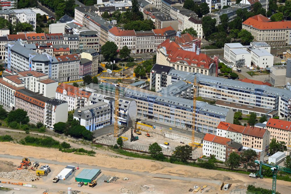 Luftaufnahme Leipzig - Baustelle zum Neubau der Hotelanlage Hotel und Co-Living in Leipzig im Bundesland Sachsen, Deutschland