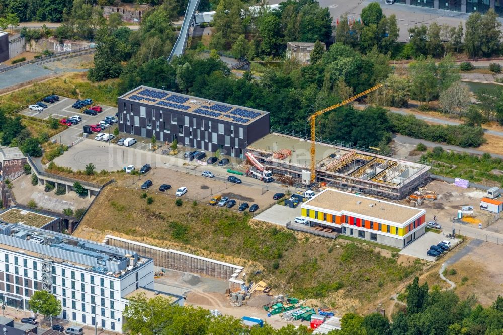 Luftbild Bochum - Baustelle zum Neubau der Hotelanlage an der Jahrhunderthalle Westpark im Ortsteil Stahlhausen in Bochum im Bundesland Nordrhein-Westfalen, Deutschland