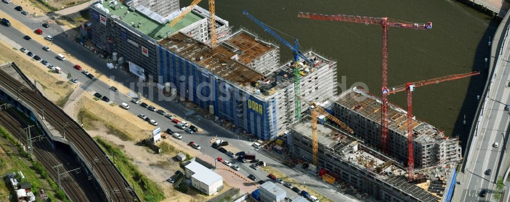 Luftbild Hamburg - Baustelle zum Neubau der Hotelanlage JUFA Hotel Hamburg in der Hafencity an der Versmannstraße in Hamburg, Deutschland