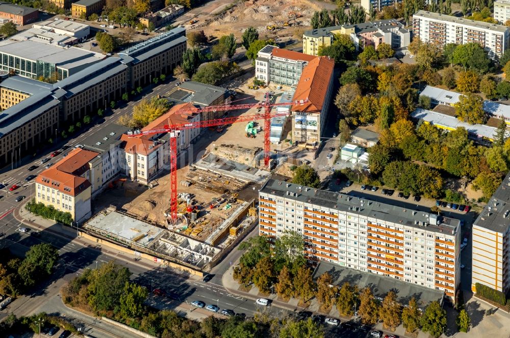 Luftaufnahme Magdeburg - Baustelle zum Neubau der Hotelanlage Julius-Bremer-Straße - Max-Otten-Straße - Otto-von-Guericke-Straße in Magdeburg im Bundesland Sachsen-Anhalt, Deutschland