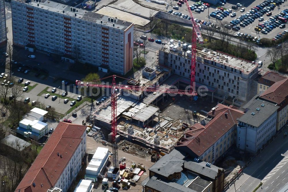 Magdeburg aus der Vogelperspektive: Baustelle zum Neubau der Hotelanlage Julius-Bremer-Straße - Max-Otten-Straße - Otto-von-Guericke-Straße in Magdeburg im Bundesland Sachsen-Anhalt, Deutschland