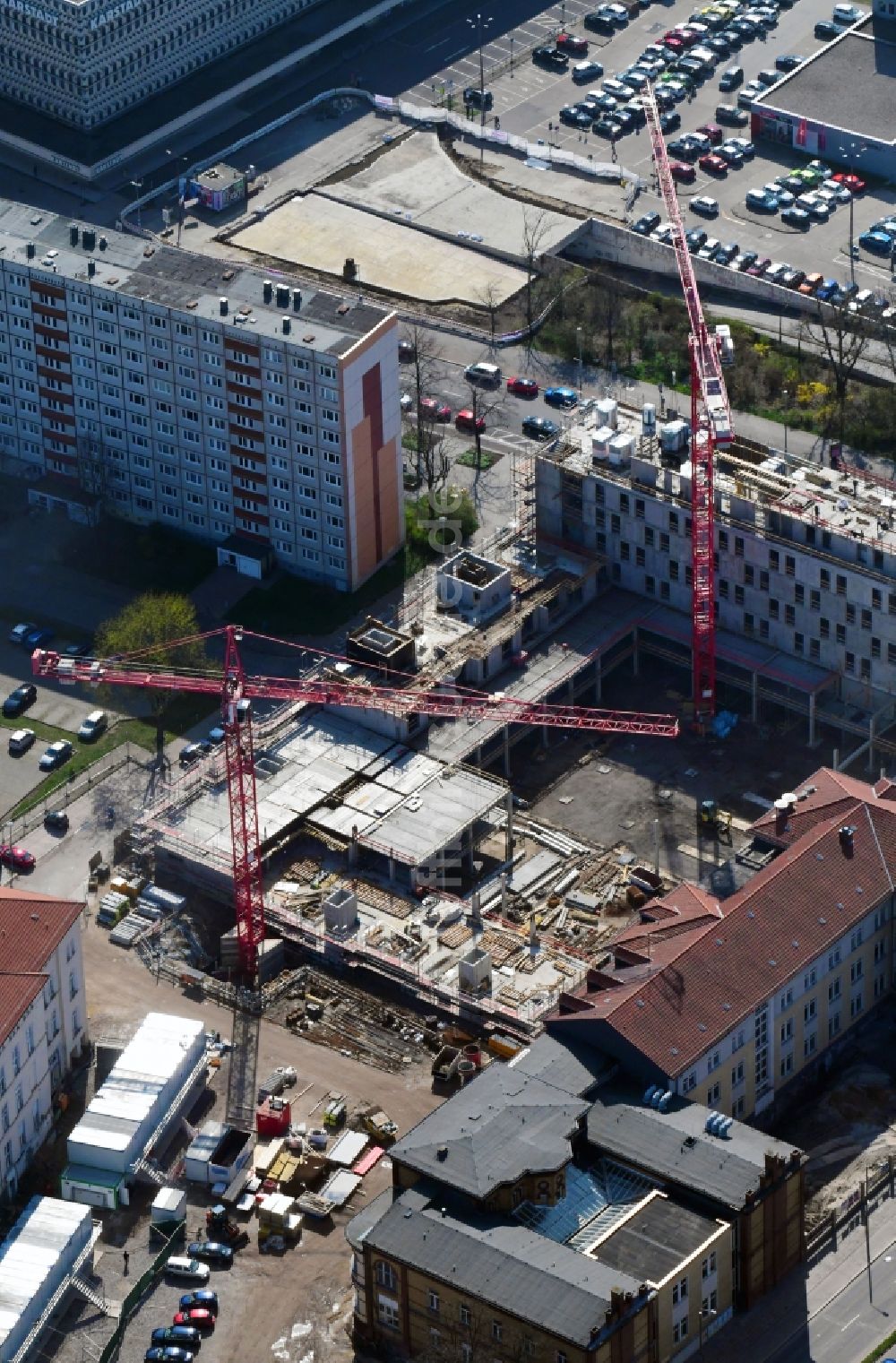 Luftbild Magdeburg - Baustelle zum Neubau der Hotelanlage Julius-Bremer-Straße - Max-Otten-Straße - Otto-von-Guericke-Straße in Magdeburg im Bundesland Sachsen-Anhalt, Deutschland