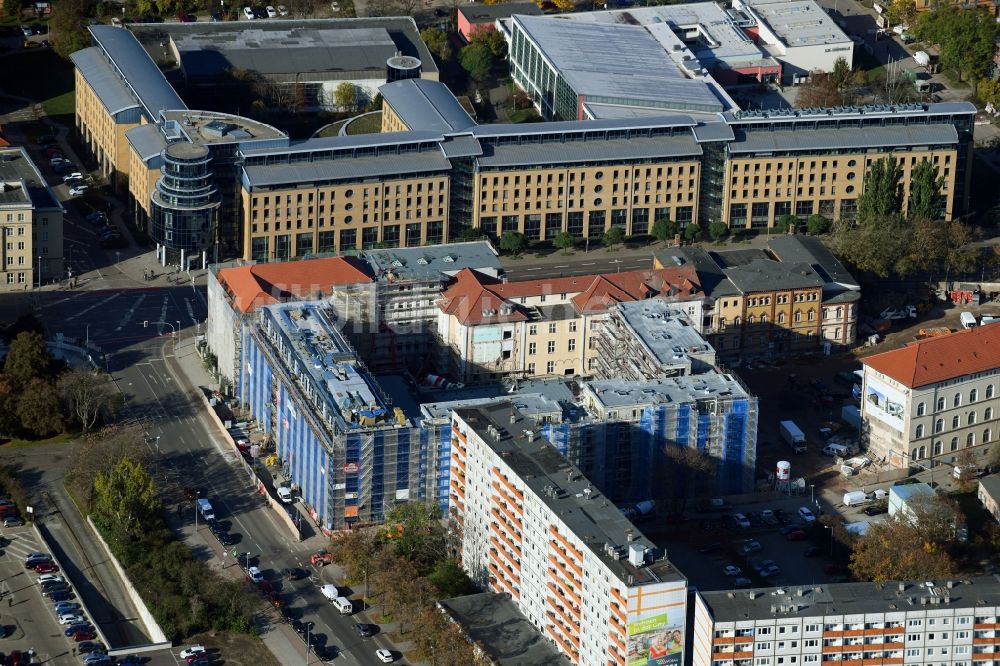 Luftaufnahme Magdeburg - Baustelle zum Neubau der Hotelanlage Julius-Bremer-Straße - Max-Otten-Straße - Otto-von-Guericke-Straße in Magdeburg im Bundesland Sachsen-Anhalt, Deutschland