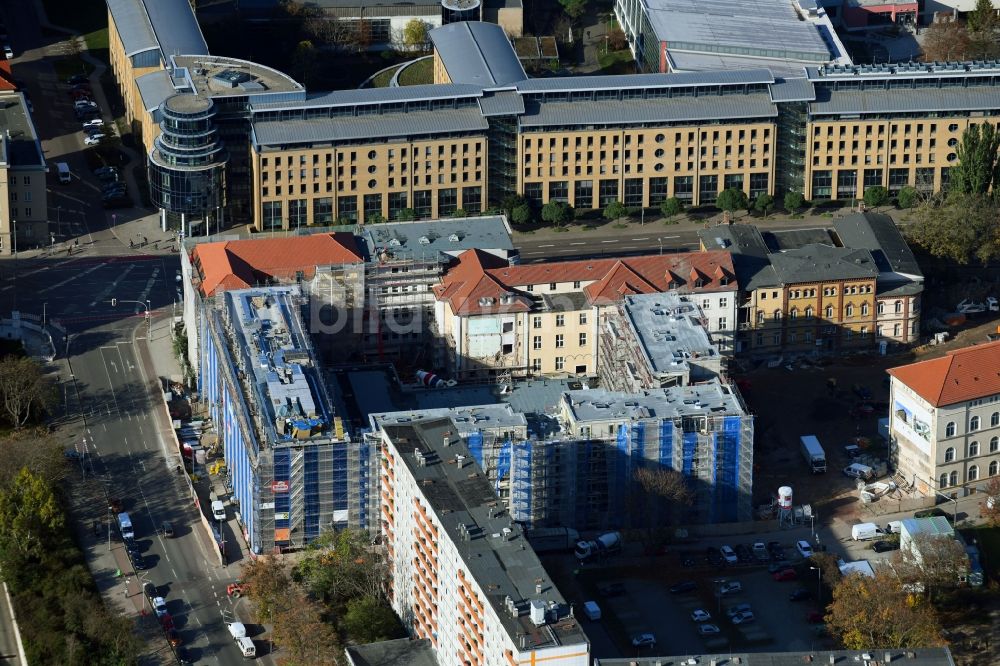 Luftaufnahme Magdeburg - Baustelle zum Neubau der Hotelanlage Julius-Bremer-Straße - Max-Otten-Straße - Otto-von-Guericke-Straße in Magdeburg im Bundesland Sachsen-Anhalt, Deutschland