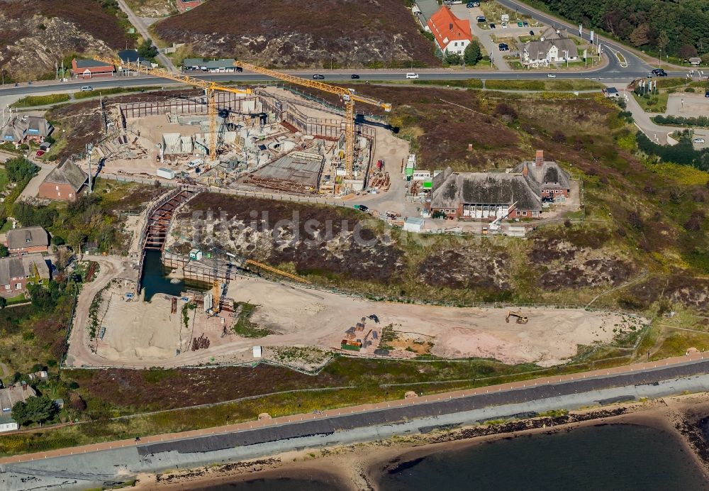 List von oben - Baustelle zum Neubau der Hotelanlage Lanserhof auf der Insel Sylt im Bundesland Schleswig-Holstein, Deutschland