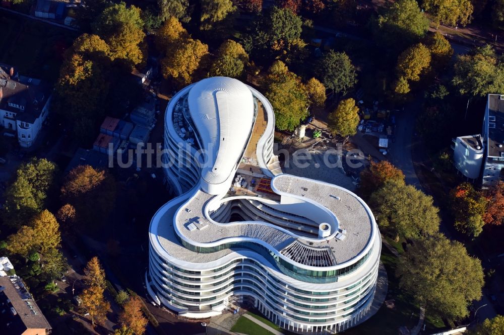 Hamburg von oben - Baustelle zum Neubau der Hotelanlage Luxushotel The Fontenay an der Außenalster im Stadtteil Rotherbaum in Hamburg