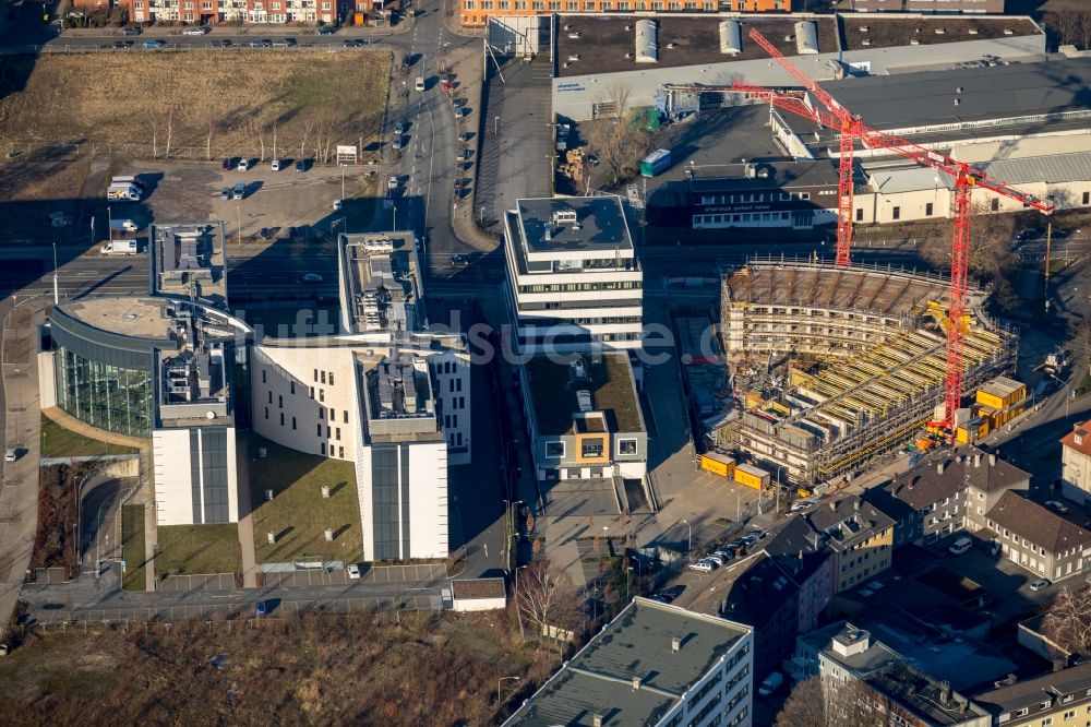 Essen von oben - Baustelle zum Neubau der Hotelanlage an der Schwanenkampstraße - Ottilienstraße in Essen im Bundesland Nordrhein-Westfalen, Deutschland