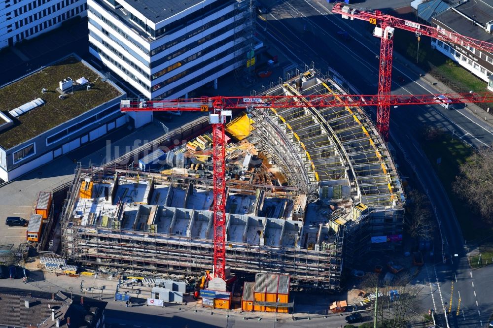 Luftaufnahme Essen - Baustelle zum Neubau der Hotelanlage an der Schwanenkampstraße - Ottilienstraße in Essen im Bundesland Nordrhein-Westfalen, Deutschland