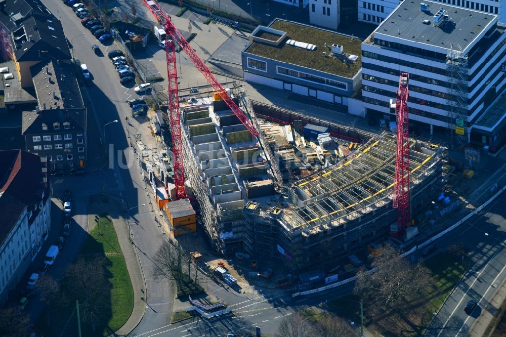 Essen von oben - Baustelle zum Neubau der Hotelanlage an der Schwanenkampstraße - Ottilienstraße in Essen im Bundesland Nordrhein-Westfalen, Deutschland