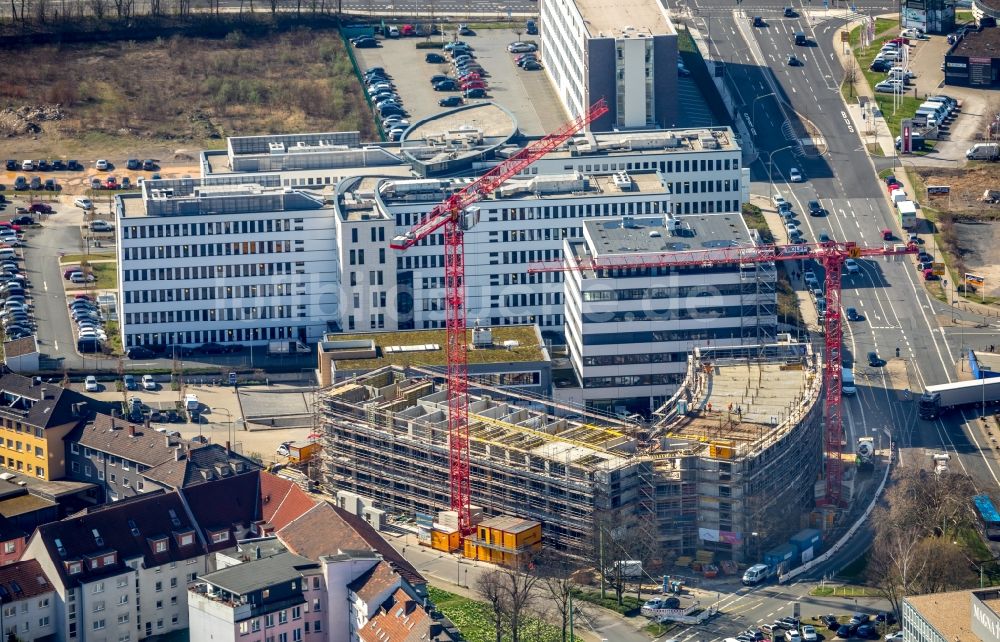 Essen von oben - Baustelle zum Neubau der Hotelanlage an der Schwanenkampstraße - Ottilienstraße in Essen im Bundesland Nordrhein-Westfalen, Deutschland