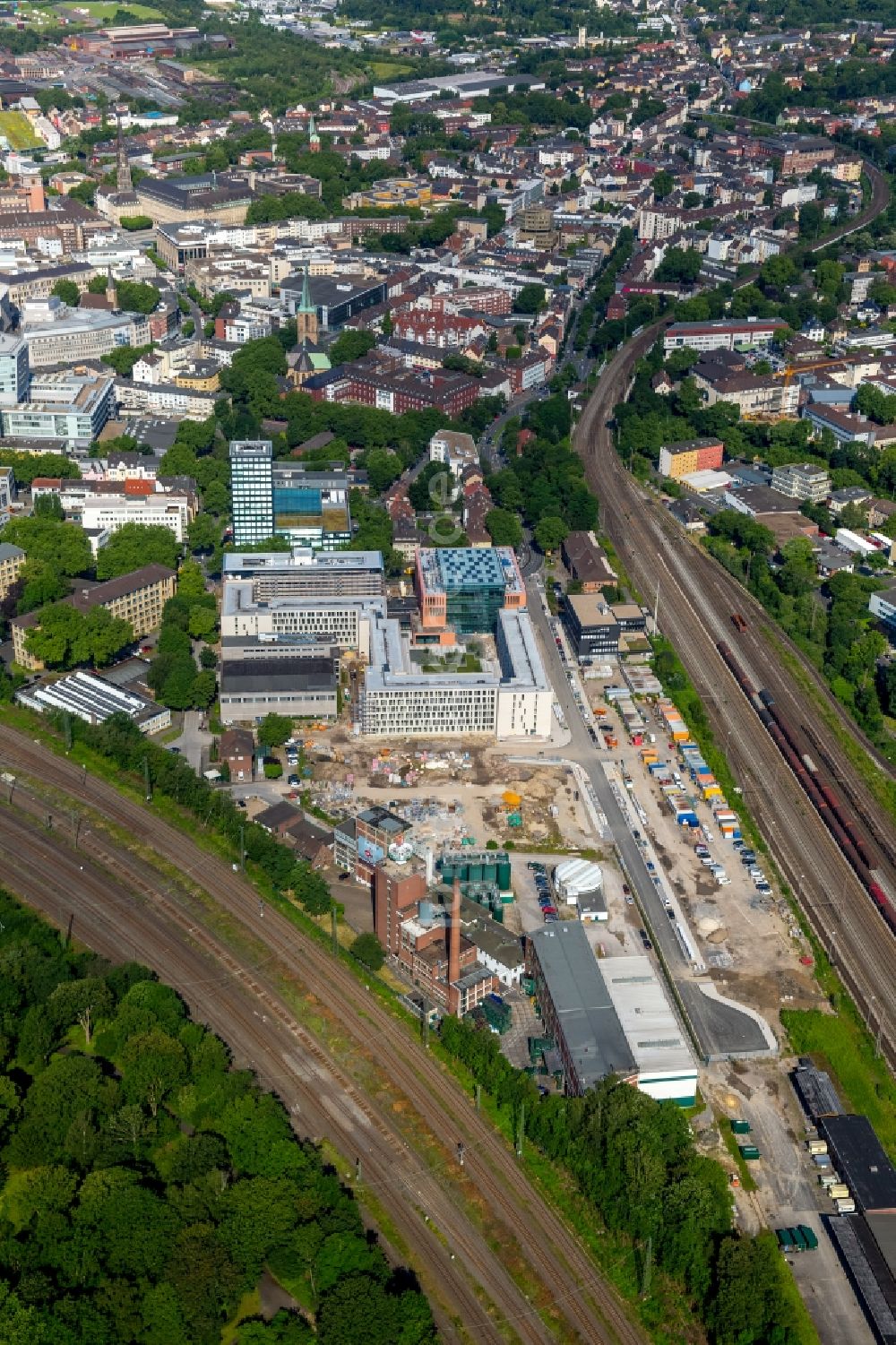 Luftaufnahme Bochum - Baustelle zum Neubau vom Justizzentrum in Bochum im Bundesland Nordrhein-Westfalen