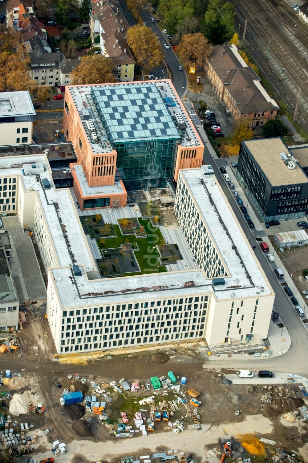 Luftaufnahme Bochum - Baustelle zum Neubau vom Justizzentrum in Bochum im Bundesland Nordrhein-Westfalen