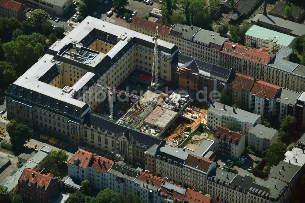 Luftbild Leipzig - Baustelle zum Neubau des Justizzentrum Leipzig in Leipzig im Bundesland Sachsen, Deutschland