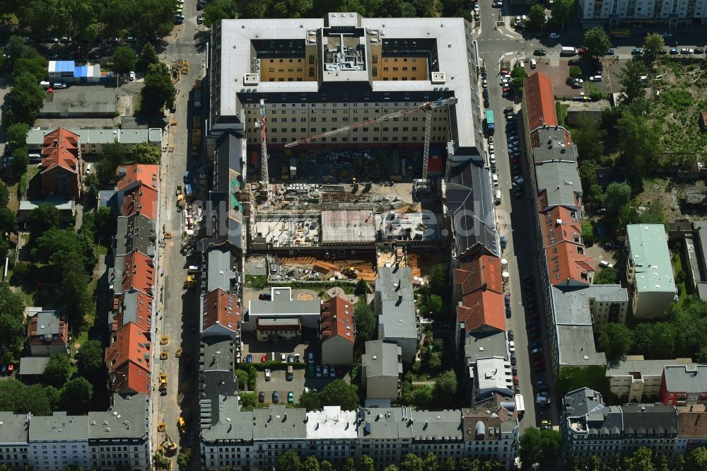 Luftaufnahme Leipzig - Baustelle zum Neubau des Justizzentrum Leipzig in Leipzig im Bundesland Sachsen, Deutschland