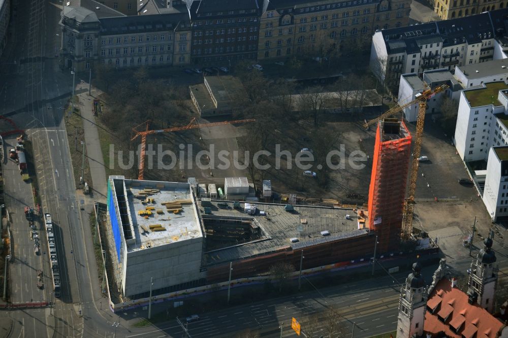 Luftbild Leipzig - Baustelle zum Neubau des Kirchengebäudes der Propsteikirche St. Trinitatis in Leipzig im Bundesland Sachsen, Deutschland