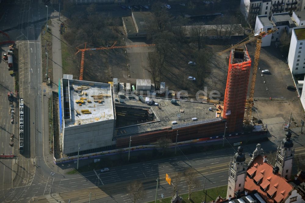 Luftaufnahme Leipzig - Baustelle zum Neubau des Kirchengebäudes der Propsteikirche St. Trinitatis in Leipzig im Bundesland Sachsen, Deutschland