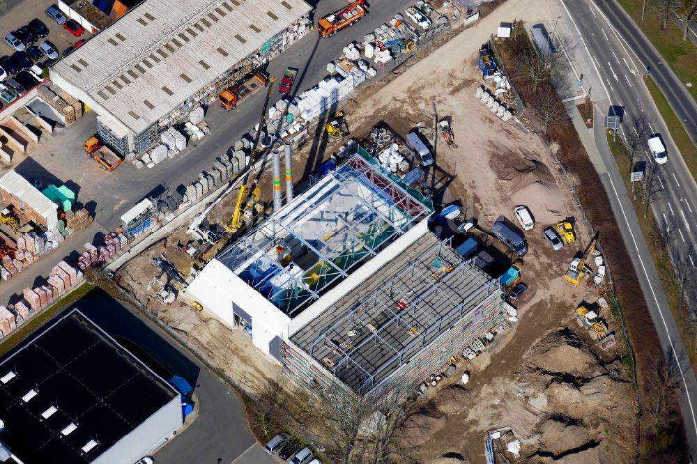 Göttingen aus der Vogelperspektive: Baustelle zum Neubau der Kraftwerksanlagen des Biowärmezentrums in Göttingen im Bundesland Niedersachsen, Deutschland