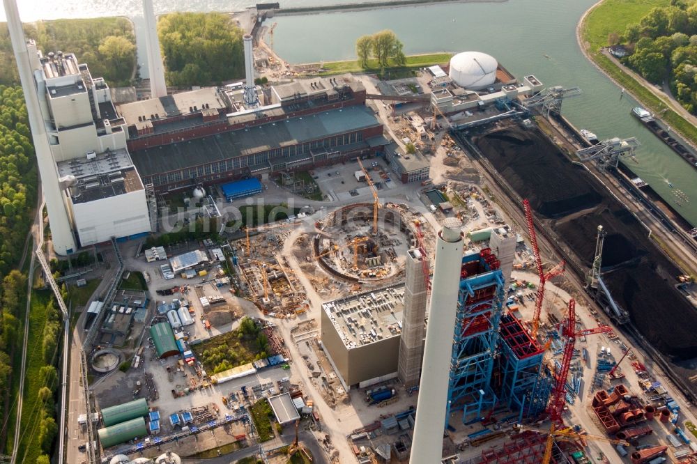 Karlsruhe aus der Vogelperspektive: Baustelle zum Neubau der Kraftwerksanlagen des Heizkraftwerkes EnBW Energie Baden-Württemberg AG, Rheinhafen-Dampfkraftwerk Karlsruhe in Karlsruhe im Bundesland Baden-Württemberg, Deutschland