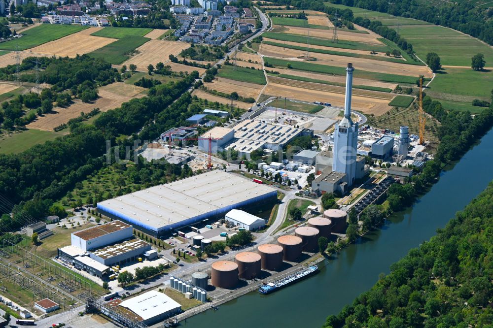 Marbach am Neckar von oben - Baustelle zum Neubau der Kraftwerksanlagen des Heizkraftwerkes der EnBW Energie in Marbach am Neckar im Bundesland Baden-Württemberg, Deutschland