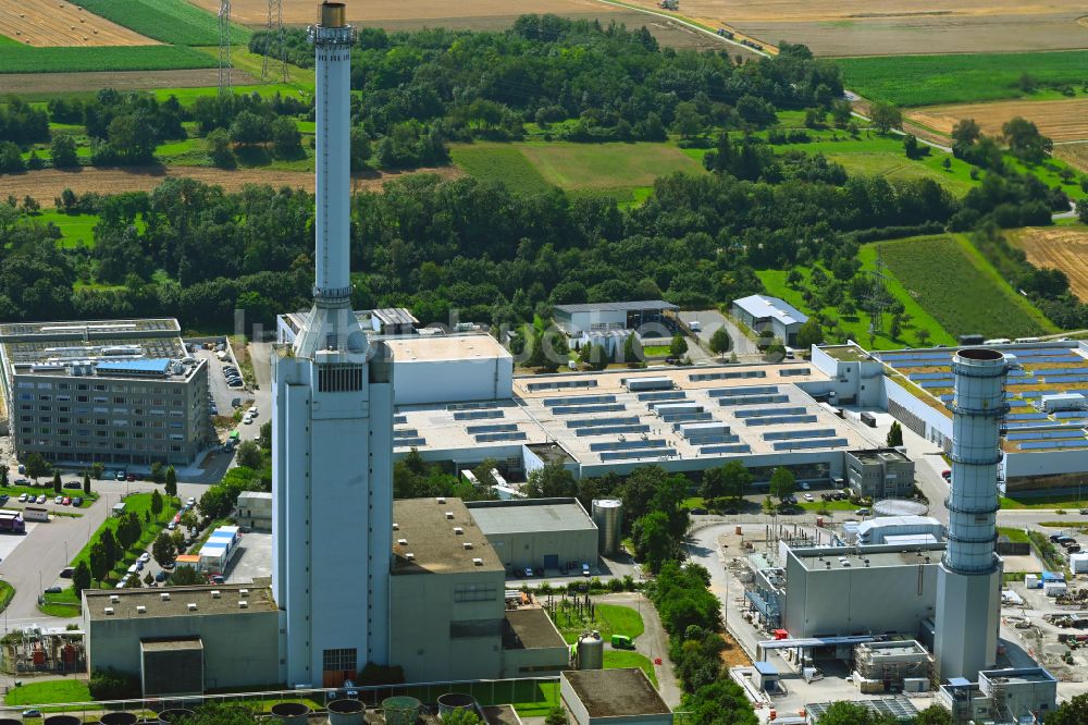 Marbach am Neckar aus der Vogelperspektive: Baustelle zum Neubau der Kraftwerksanlagen des Heizkraftwerkes der EnBW Energie in Marbach am Neckar im Bundesland Baden-Württemberg, Deutschland