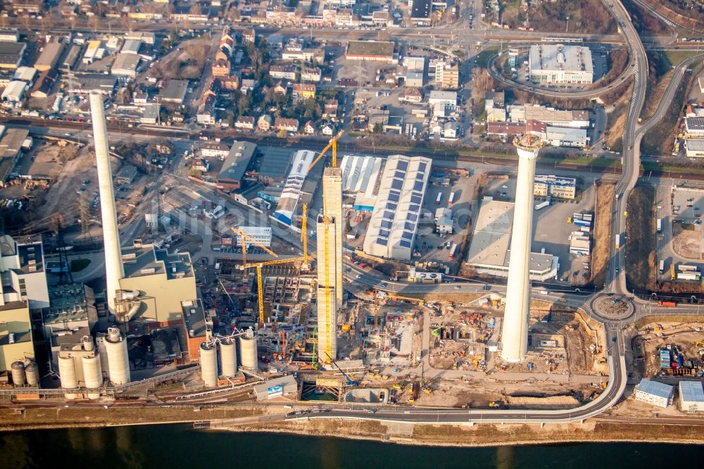 Luftaufnahme Mannheim - Baustelle zum Neubau der Kraftwerksanlagen des Heizkraftwerkes GKM Block 6 im Ortsteil Neckarau in Mannheim im Bundesland Baden-Württemberg, Deutschland