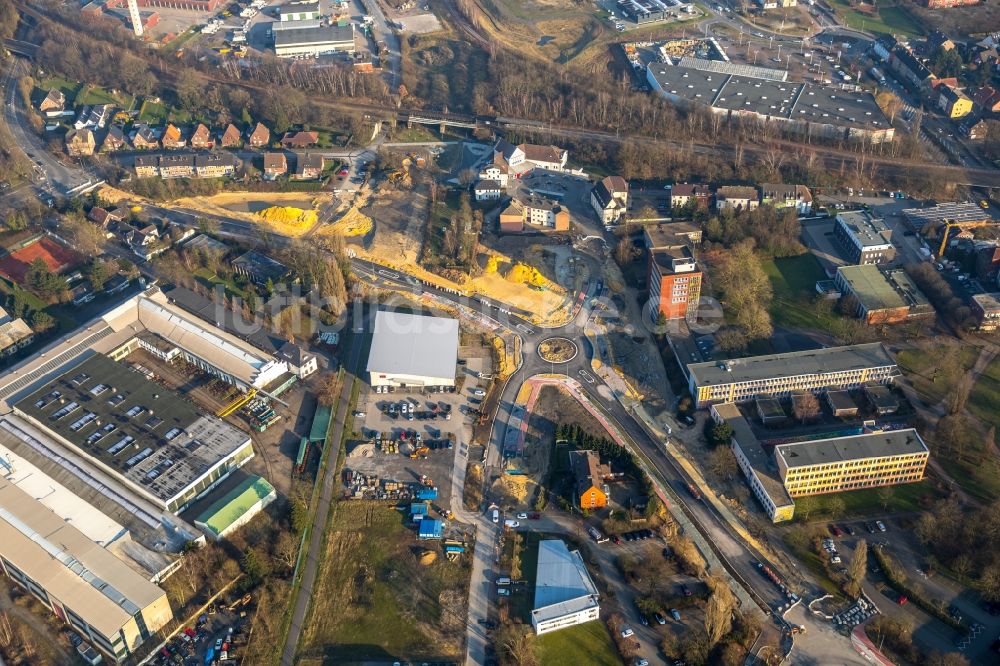 Luftbild Dorsten - Baustelle zum Neubau der Kreisverkehr - Straßenführung Bismarckstraße in Dorsten im Bundesland Nordrhein-Westfalen, Deutschland