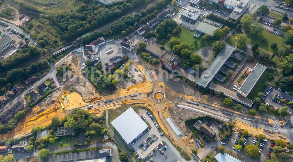 Luftaufnahme Dorsten - Baustelle zum Neubau der Kreisverkehr - Straßenführung Bismarckstraße in Dorsten im Bundesland Nordrhein-Westfalen, Deutschland