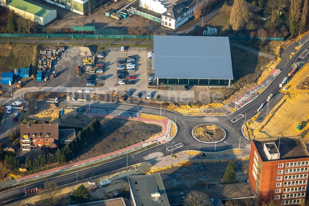 Luftaufnahme Dorsten - Baustelle zum Neubau der Kreisverkehr - Straßenführung Bismarckstraße in Dorsten im Bundesland Nordrhein-Westfalen, Deutschland