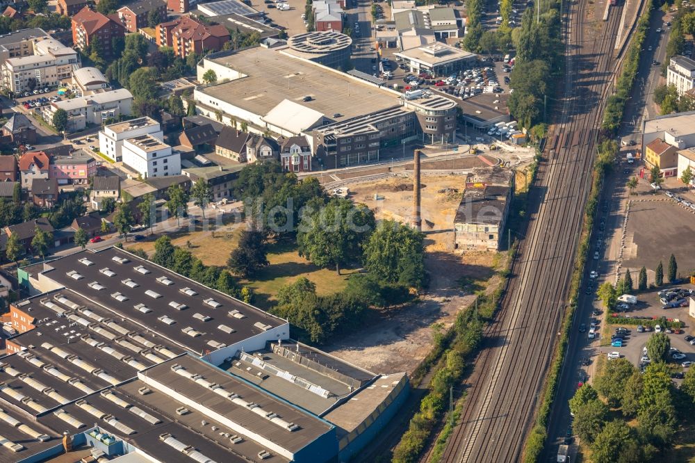 Luftaufnahme Ahlen - Baustelle zum Neubau der Kreisverkehr - Straßenführung am Gebrüder-Kerkmann-Platz in Ahlen im Bundesland Nordrhein-Westfalen, Deutschland