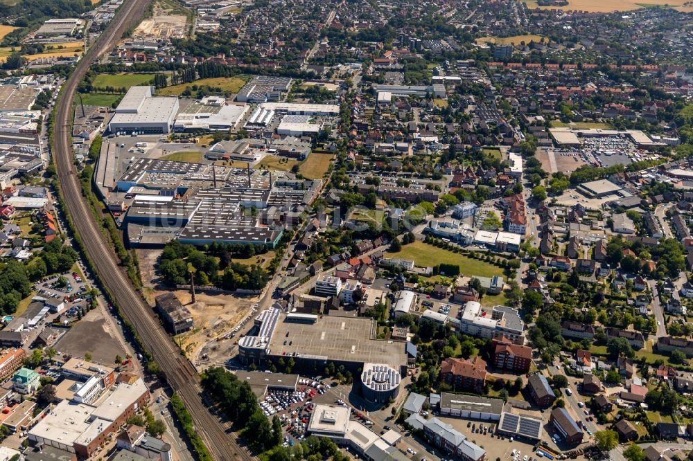 Ahlen von oben - Baustelle zum Neubau der Kreisverkehr - Straßenführung am Gebrüder-Kerkmann-Platz in Ahlen im Bundesland Nordrhein-Westfalen, Deutschland