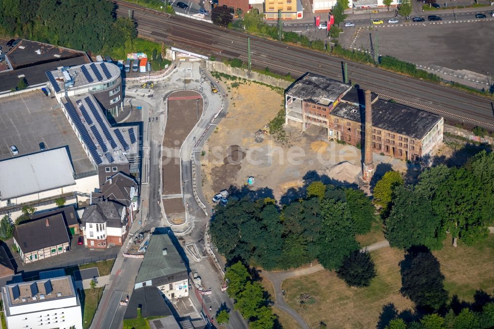 Luftaufnahme Ahlen - Baustelle zum Neubau der Kreisverkehr - Straßenführung am Gebrüder-Kerkmann-Platz in Ahlen im Bundesland Nordrhein-Westfalen, Deutschland