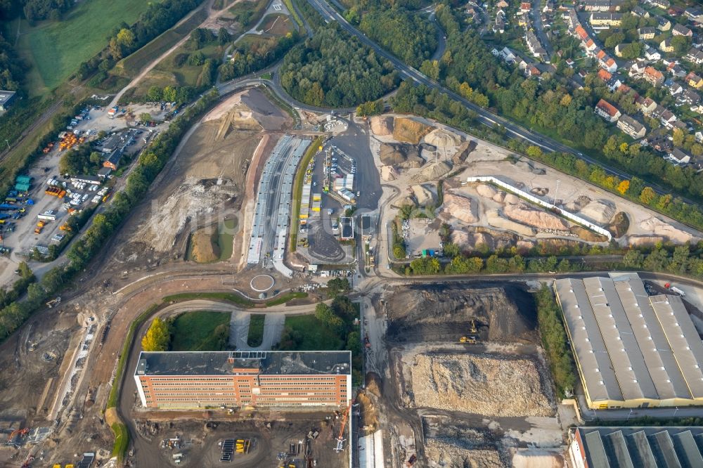 Luftbild Bochum - Baustelle zum Neubau der Kreisverkehr - Straßenführung am Opelring in Bochum im Bundesland Nordrhein-Westfalen, Deutschland