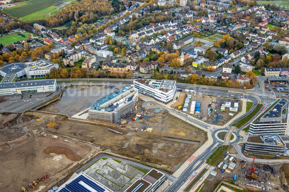 Luftbild Bochum - Baustelle zum Neubau der Kreisverkehr - Straßenführung auf dem O-Werk Campus in Bochum im Bundesland Nordrhein-Westfalen, Deutschland