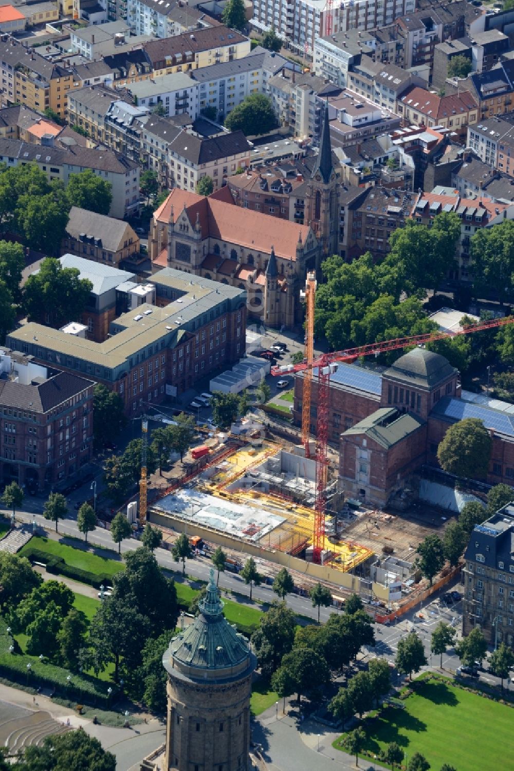 Luftbild Mannheim - Baustelle zum Neubau der Kunsthalle Mannheim am Friedrichsplatz in Mannheim im Bundesland Baden-Württemberg