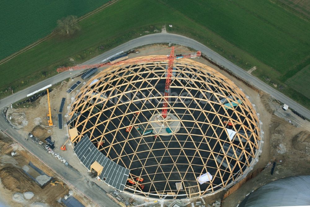 Luftbild Rheinfelden - Baustelle zum Neubau der Kuppel Saldome2 für die Schweizer Rheinsalinen in Rheinfelden in der Schweiz