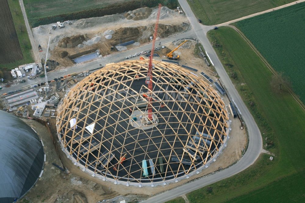 Luftaufnahme Rheinfelden - Baustelle zum Neubau der Kuppel Saldome2 für die Schweizer Rheinsalinen in Rheinfelden in der Schweiz