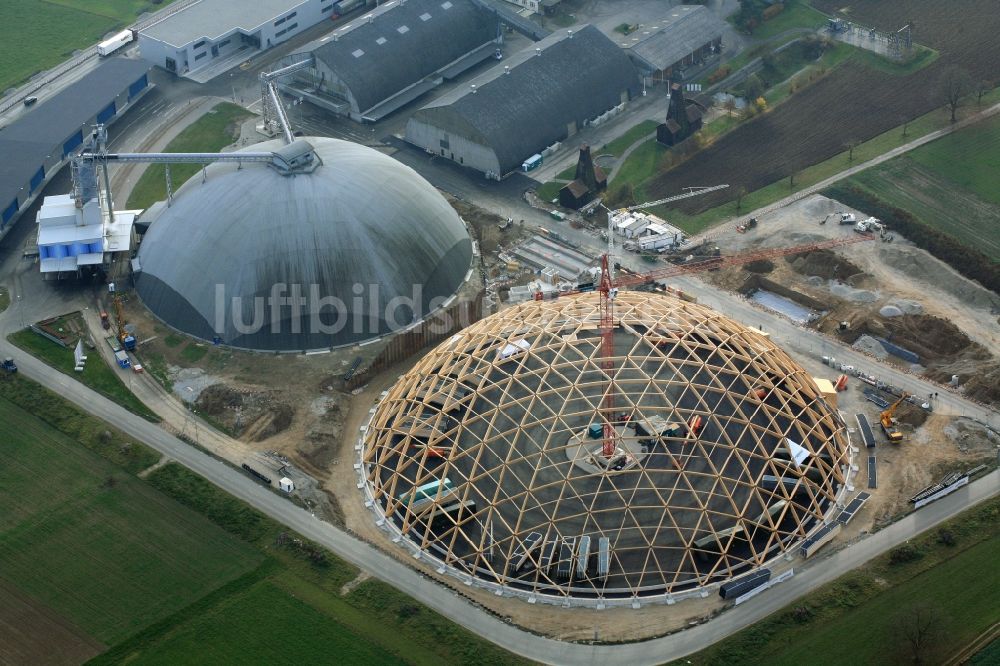 Rheinfelden von oben - Baustelle zum Neubau der Kuppel Saldome2 für die Schweizer Rheinsalinen in Rheinfelden in der Schweiz