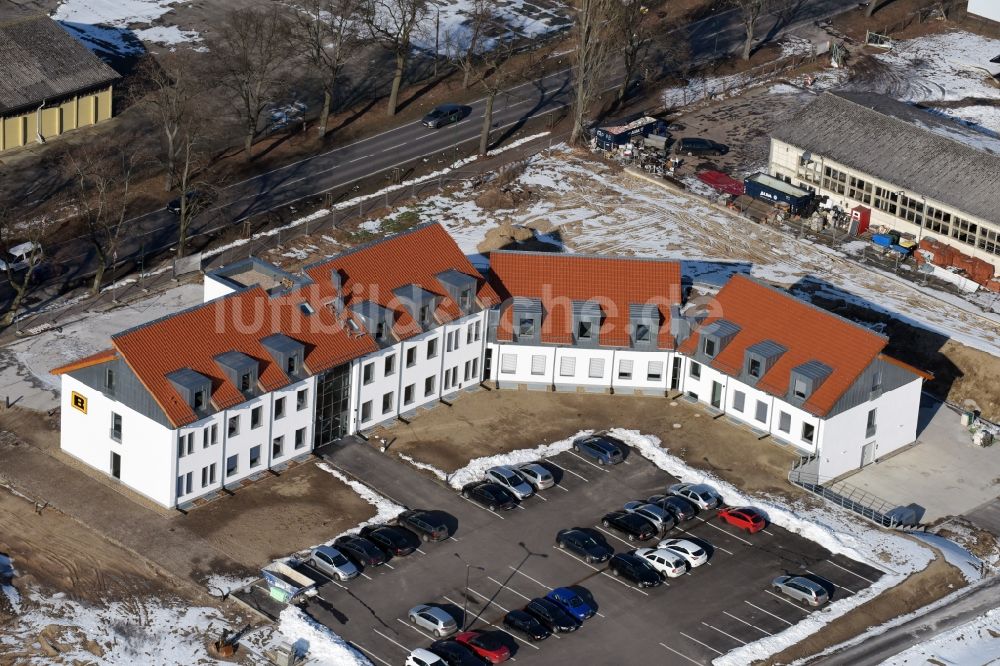 Luftbild Werneuchen - Baustelle zum Neubau eines Labor- und Verwaltungsgebäudes der Berger Bau GmbH in Werneuchen im Bundesland Brandenburg